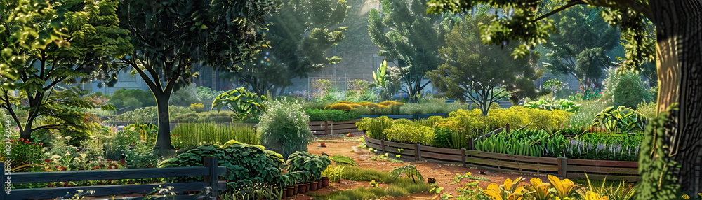 Obraz premium Community Gardens: Close-up of community gardens, urban farms, and green spaces, highlighting the city's community spirit and environmental stewardship