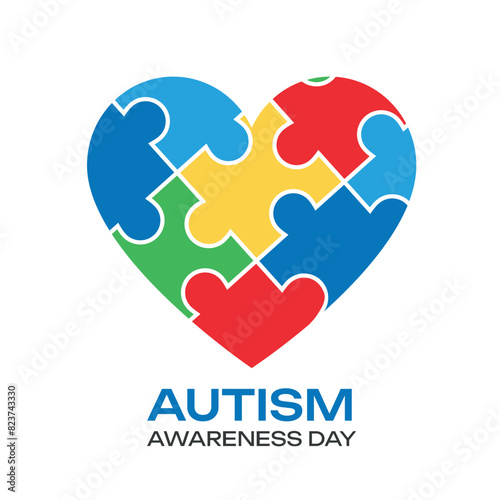 Autism logo with puzzle pieces isolated on white background. World autism awareness day icon design. Vector stock