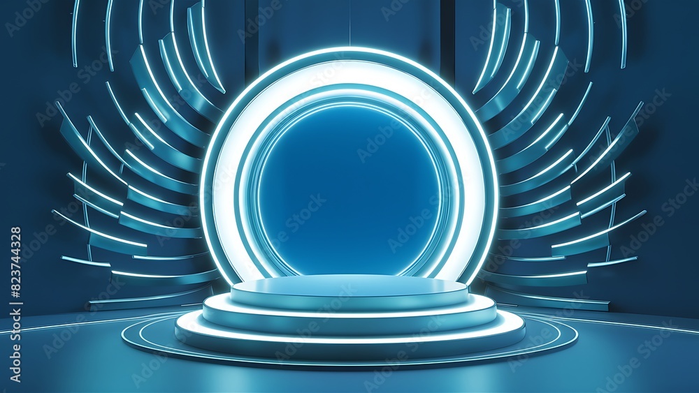 Obraz premium Podium background 3D light tech stage future platform game abstract. Generative AI