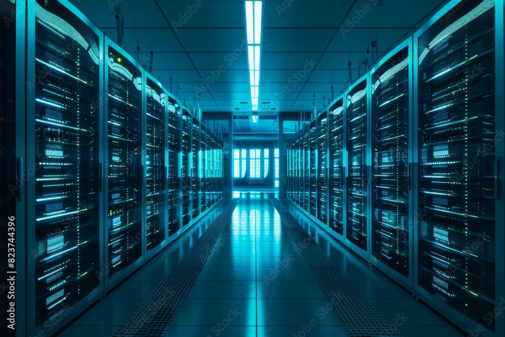 A server room with glowing lights technology , AI generated A server room with glowing lights technology , AI generated