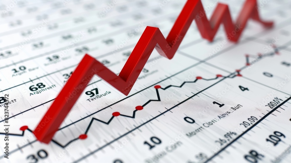 Line graph with red downward arrow, isolated, white background, economic decline, professional stock photo Line graph with red downward arrow, isolated, white background, economic decline, professional stock photo