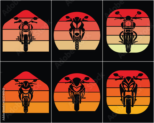 Motorcycle silhouette in the style of vector black monochrome Motorcycle retro vintage sunset bundle