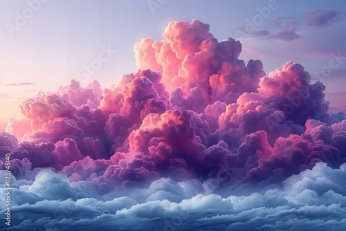 Digital image of small pink and purple cloud, in the clipart style, isolated on a white background, high resolution, ultra realistic photography. photo