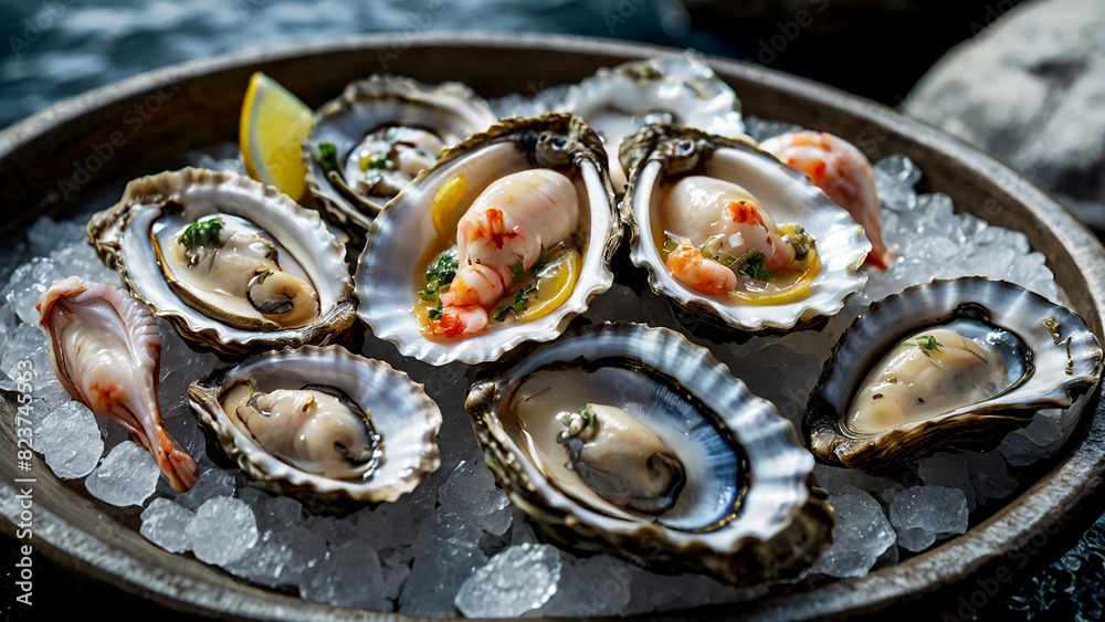 Oysters and Mollusks/ Nature’s Culinary Gems/ Dive into the underwater world where fresh shell raw mollusks and sea oysters are sourced Oysters and Mollusks/ Nature’s Culinary Gems/ Dive into the underwater world where fresh shell raw mollusks and sea oysters are sourced