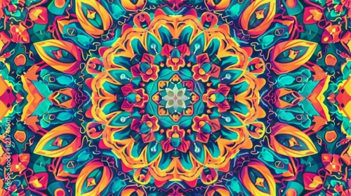Colorful kaleidoscope with patterned background