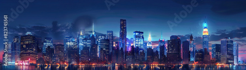 Wallpaper Mural City Skylines at Dusk: Close-up of city skylines at dusk, illuminated buildings, and twilight views, highlighting the city's dynamic and vibrant nightlife Torontodigital.ca