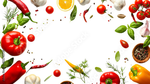 Wallpaper Mural Fresh variety vegetables, spices and herbs frame on white background  Torontodigital.ca
