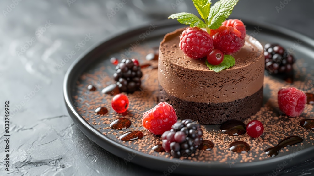 chocolate mousse dessert garnished with fresh berries chocolate mousse dessert garnished with fresh berries