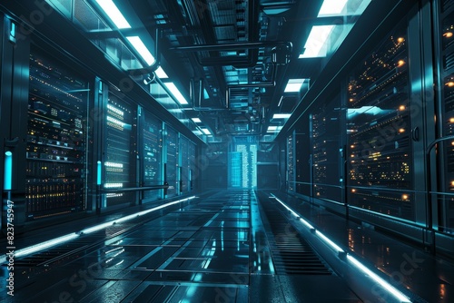 A server room with glowing lights technology , AI generated