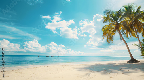 Beautiful beach with white sand and palm trees  
