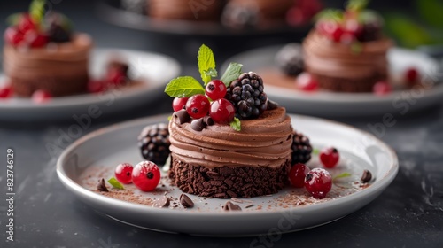 chocolate mousse dessert garnished with fresh berries