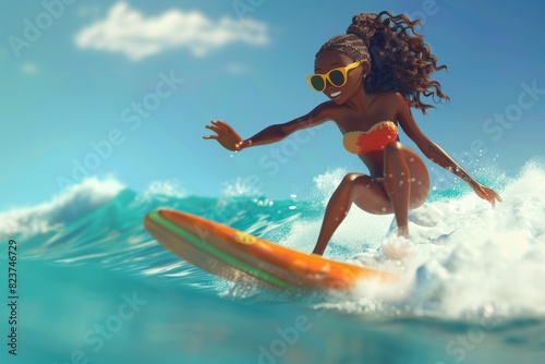 a girl in a bikini surfing on a wave © Aliaksandr Siamko