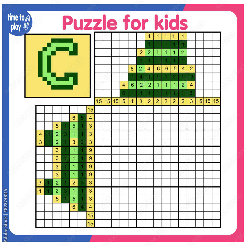 Fototapeta premium Coloring by numbers, educational game for children. Coloring book with numbered squares. letter C