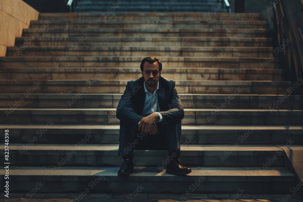 a man sitting on a set of stairs