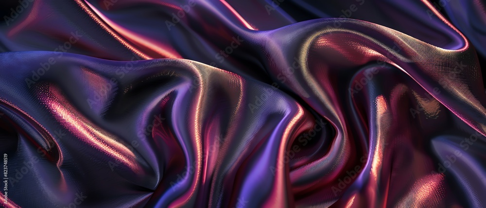 Close-up of smooth, luxurious purple silk fabric with soft, flowing folds. Close-up of smooth, luxurious purple silk fabric with soft, flowing folds.