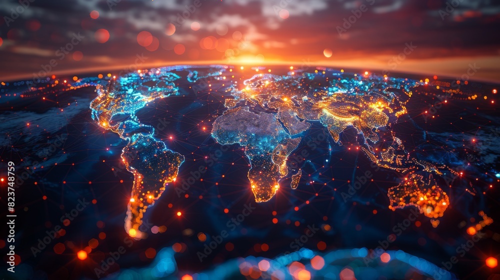 World map with glowing trade routes illustrating global connections World map with glowing trade routes illustrating global connections