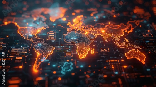 World map with glowing trade routes illustrating global connections