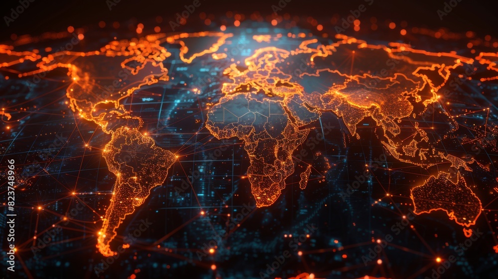 World map with glowing trade routes illustrating global connections World map with glowing trade routes illustrating global connections
