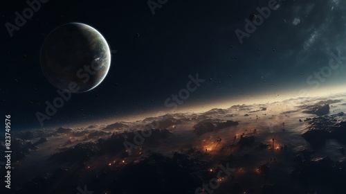 rendering of dark earth in space