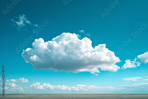 One white cloud on blue sky background, flat lay, high resolution, copy space concept