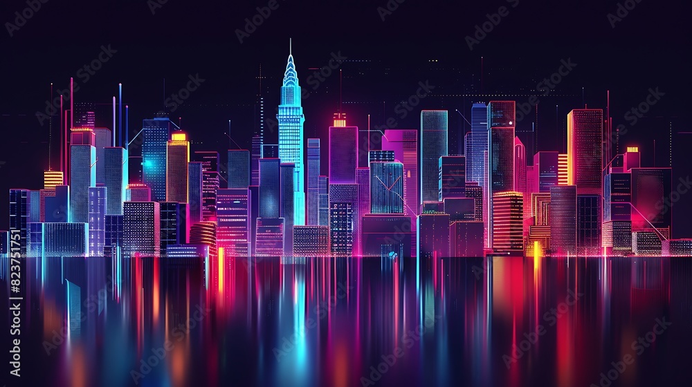 city, future, futuristic, neon, skyscraper, night, business, light, modern, technology, blue, dark, architecture, background, city landscape, downtown, glow, illuminated, skyline, tower, abstract, ill