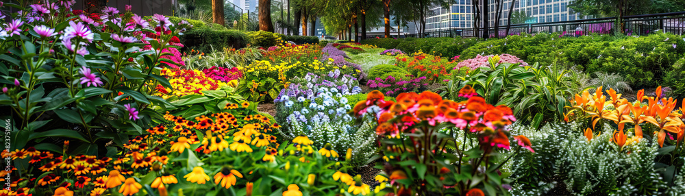 City Gardens: Close-up of city gardens, flower beds, and urban green spaces, highlighting the city's dedication to green initiatives and beautification