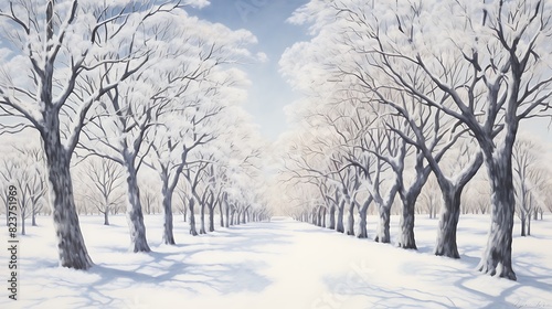 Winter Snow Trees, Park Road Perspective, White Alley Tree Rows convergence © Amazing Pics