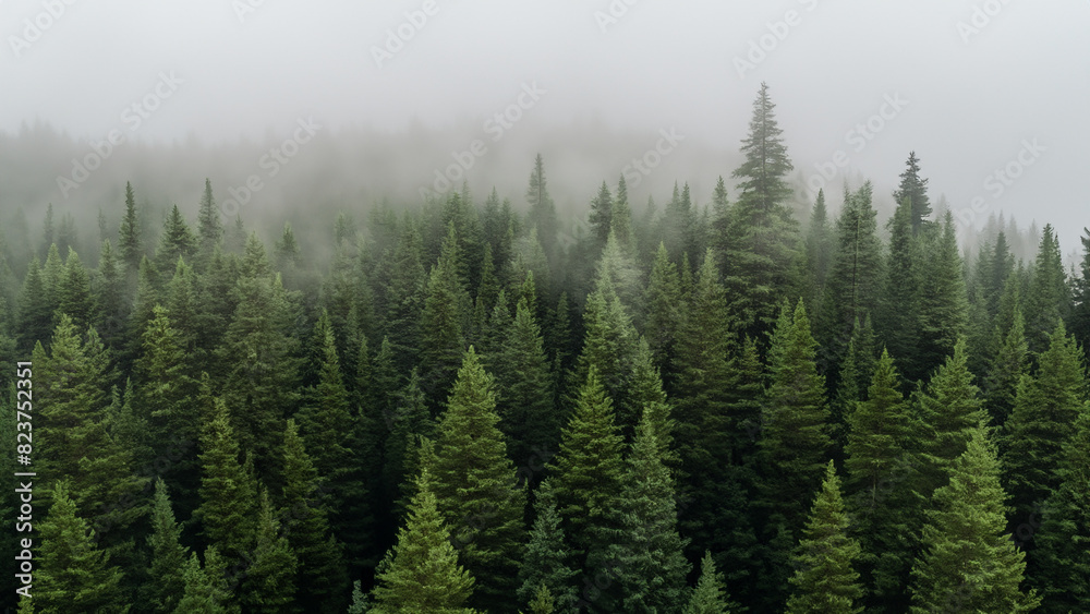 Foggy Evergreen Forest Canopy in Pacific Northwest