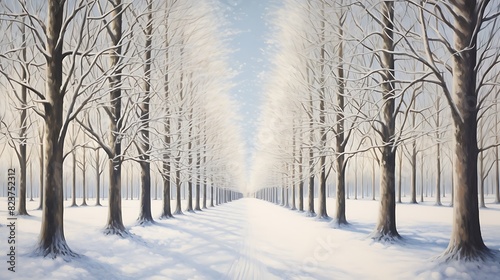 Winter Snow Trees, Park Road Perspective, White Alley Tree Rows convergence © Amazing Pics