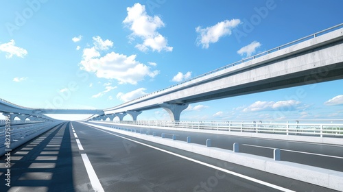 Side view of city highway overpass building with beautiful blue sky with clouds. Generated AI