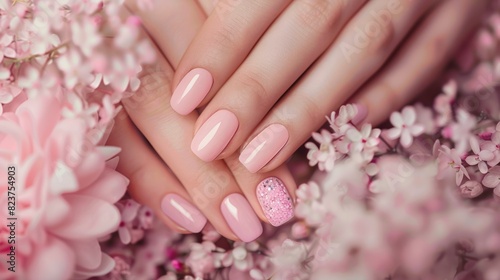 manicure in pink tones  such as soft pink  pale pink or powder pink. generative ai