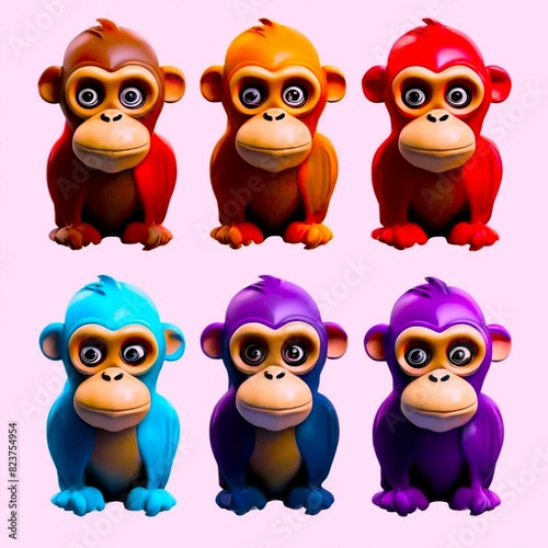 Wallpaper Mural set of funny figurines of little evil monkeys, 3D, background, wallpaper Torontodigital.ca