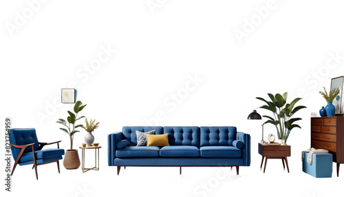 Obraz na płótnie blue white vintage sofa 3d flooring rendering loft living room interior three-dimensional apartment architecture art background bedchamber blank bright chair colours concept contemporary cosy decor w salonie