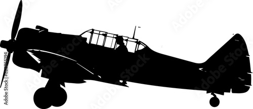 Vector silhouette of the old fighter plane. AI generated illustration.