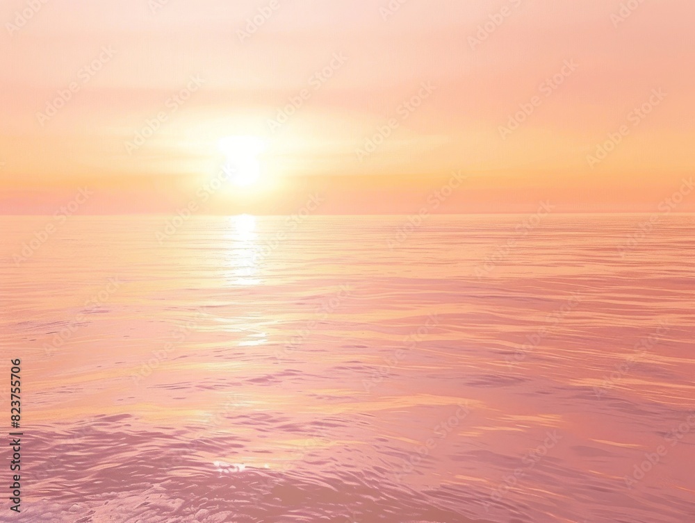 Obraz premium A sunrise over a calm ocean, with soft hues of orange and pink blending seamlessly, creating a serene background that evokes a sense of rhythm and peace