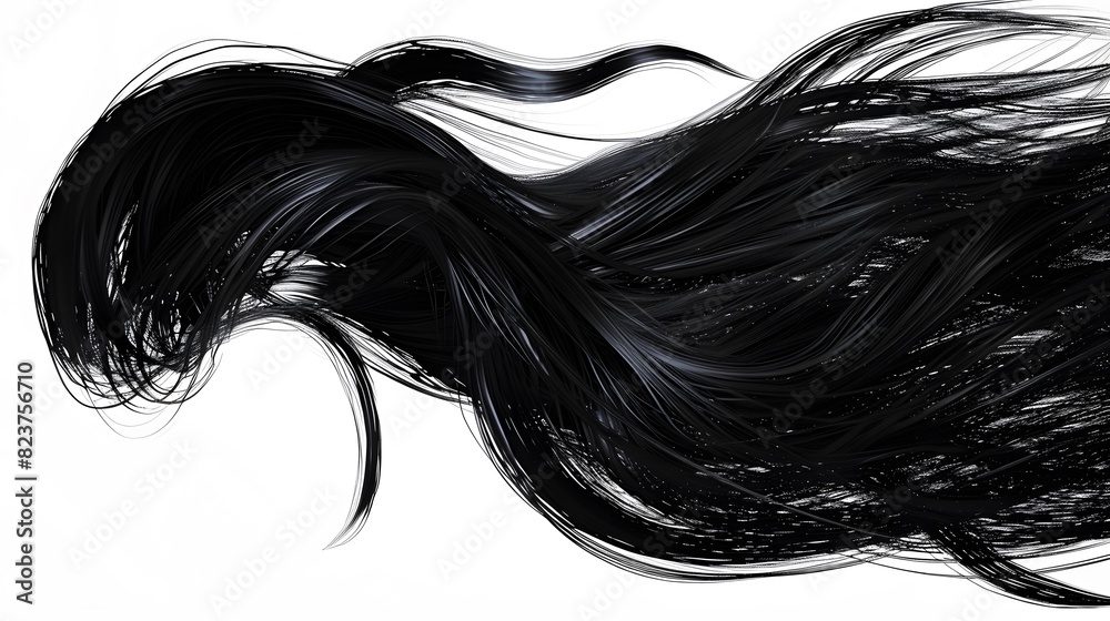 Black hair strand flowing gracefully Black hair strand flowing gracefully