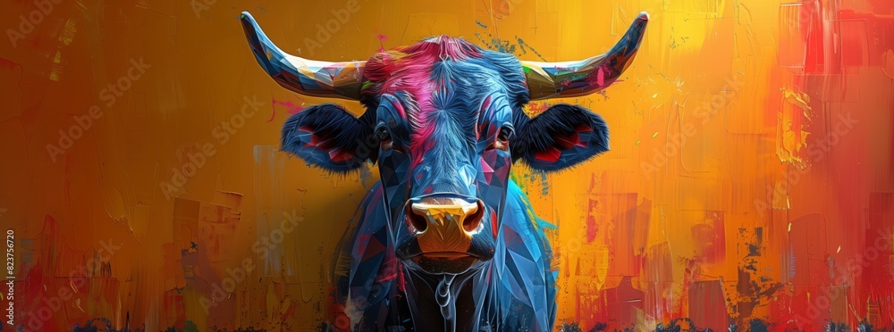 Vibrant Abstract Painting of a Bull with Colorful Background