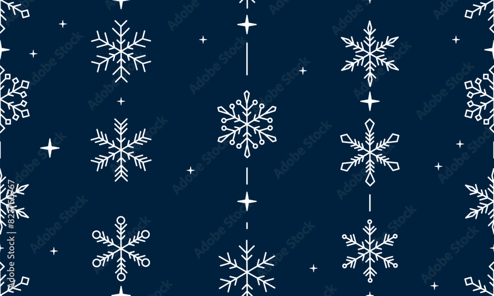 Seamless pattern Christmas design with snowflake border vector illustration. Holiday background with falling snow for Christmas and New Year banners