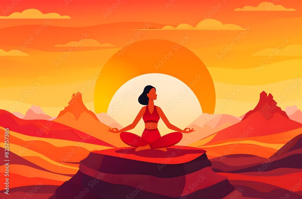 Woman meditating in lotus position on top of the mountain,international yoga day Woman meditating in lotus position on top of the mountain,international yoga day