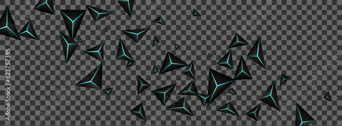 Onyx Triangular Background Transparent Vector. Obsidian Facet Glamour. Triangle Decorative Template. Dark Technology Illustration.