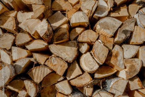 Texture Of Chopped Birch Firewood For A Heating Furnace photo