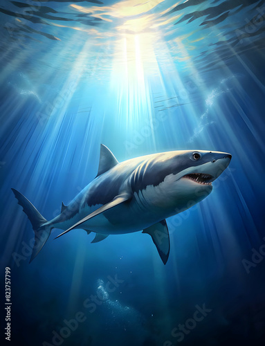 great white shark and sun rays © alone