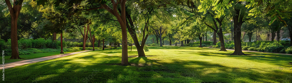 Naklejka premium Public Parks: Focus on public parks, green spaces, and botanical gardens, showcasing the city's commitment to urban greenery and nature preservation