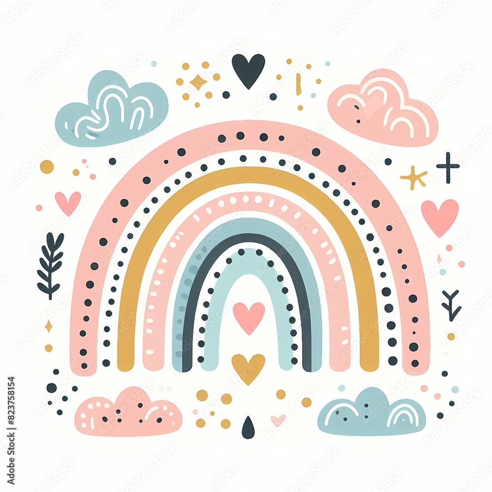 Whimsical Pastel Rainbow with Hearts and Stars Whimsical Pastel Rainbow with Hearts and Stars