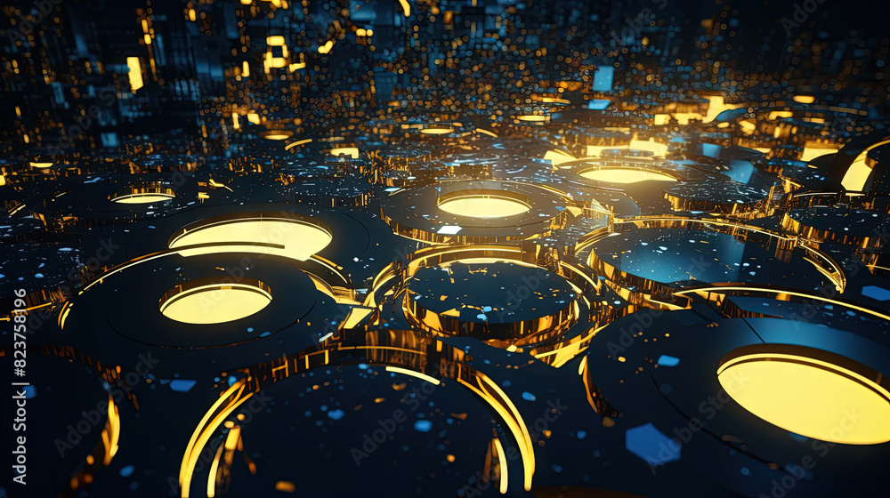 Obraz premium Technology abstract background with hud styled round interface elements in neon tech light.