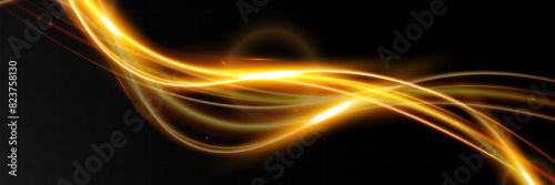 Light wave,shiny gold lines.Color glowing design element.Wavy bright stripes.Vector illustration.	
