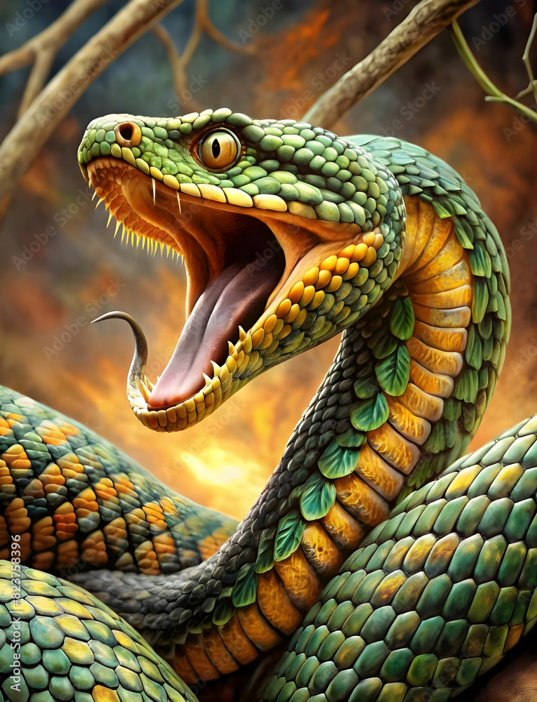 Obraz premium attacking snake atheris nitschei