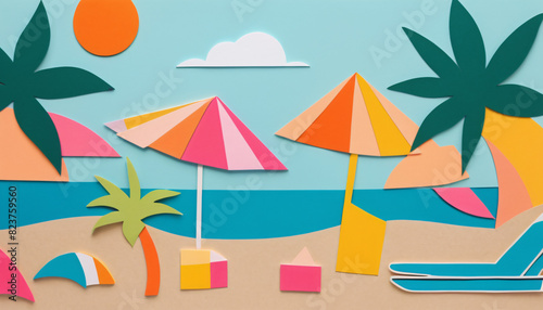 2d beach travel summer collage, illustration