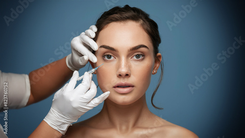 Doctor cosmetologist gives beauty injections to a woman photo