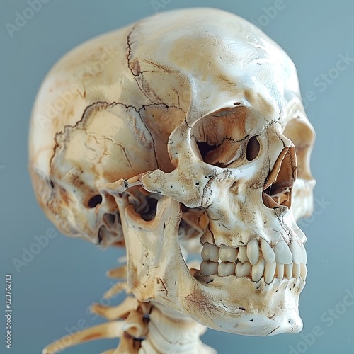 Realistic human head bones, sharp images, clearly see details.  photo